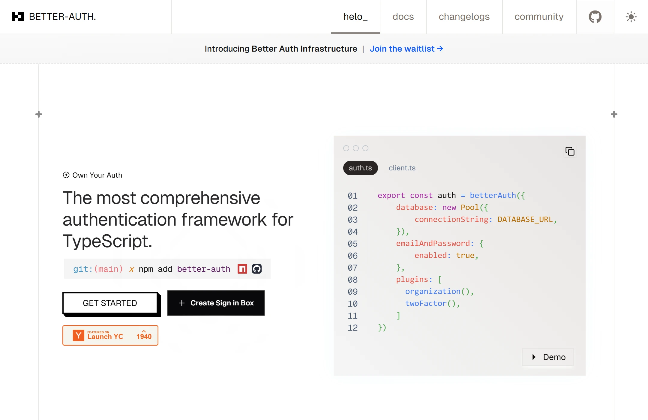 Better Auth 2025, landing page
